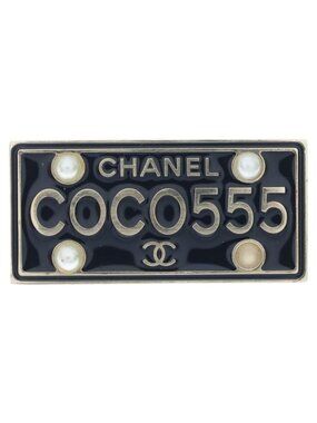 Chanel Brooch Pin Badge Black Gold 17c